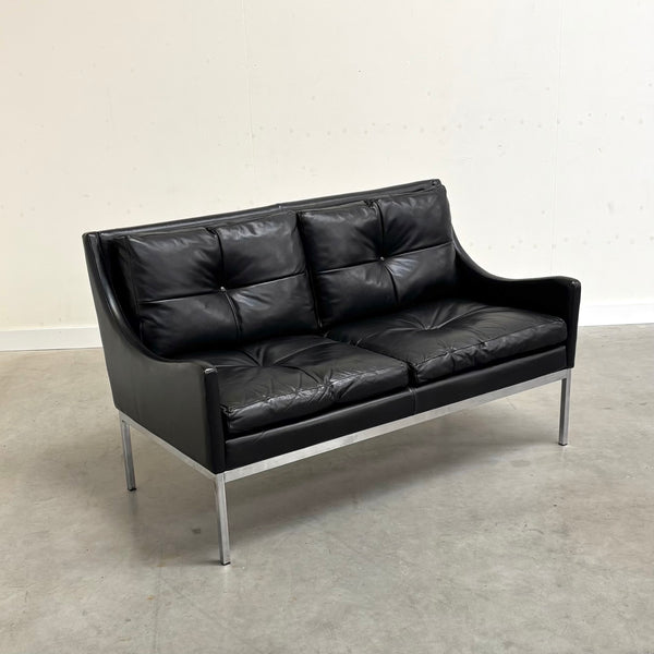 Mid century Bauhaus style leather 2 seat sofa, 1960s