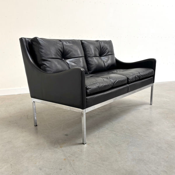 Mid century Bauhaus style leather 2 seat sofa, 1960s
