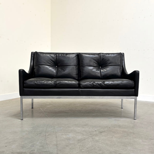 Mid century Bauhaus style leather 2 seat sofa, 1960s