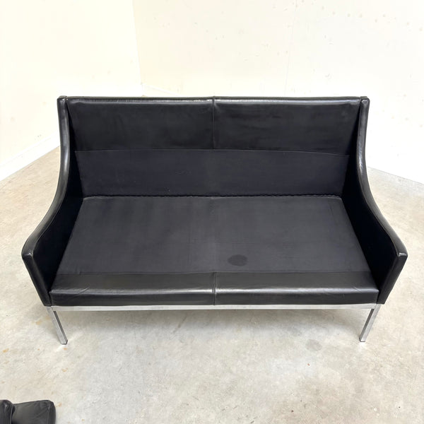 Mid century Bauhaus style leather 2 seat sofa, 1960s