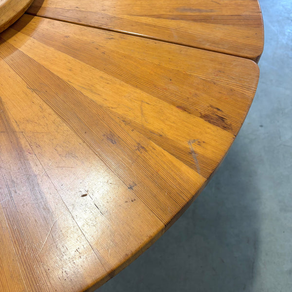 Unique round solid pine dining table, 1970s