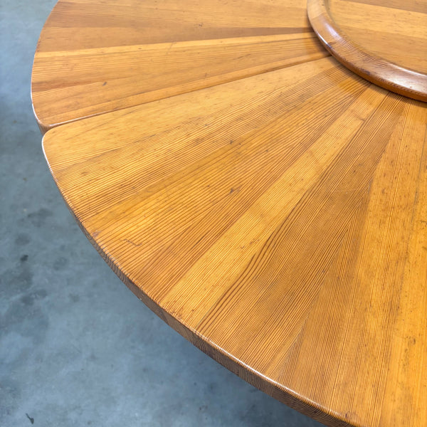 Unique round solid pine dining table, 1970s