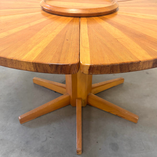 Unique round solid pine dining table, 1970s