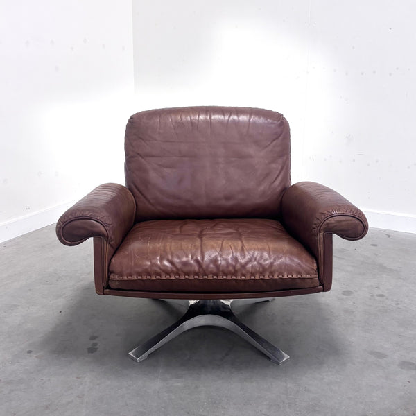 Set cognac leather De Sede DS31 lounge chairs, 1970s