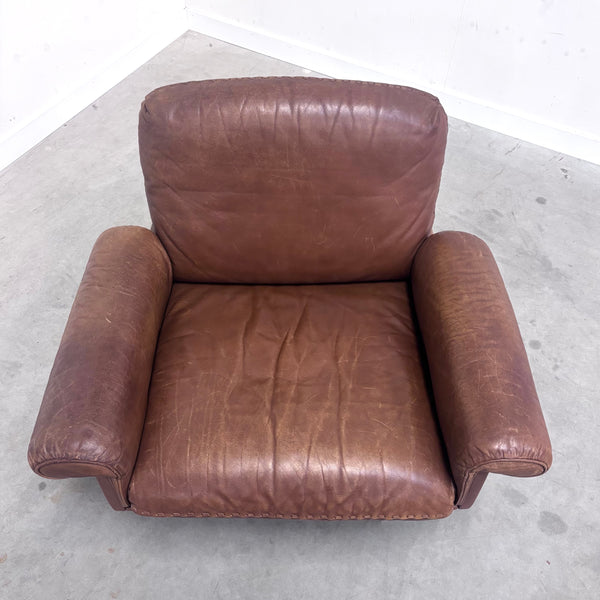 Set cognac leather De Sede DS31 lounge chairs, 1970s
