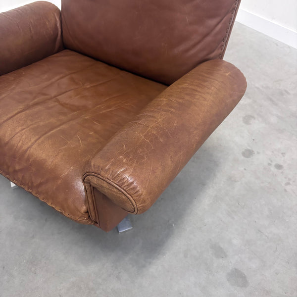 Set cognac leather De Sede DS31 lounge chairs, 1970s