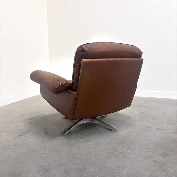 Set cognac leather De Sede DS31 lounge chairs, 1970s