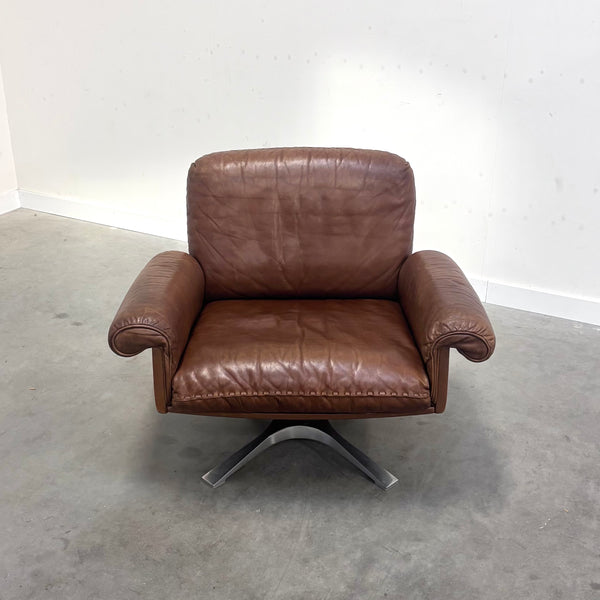Set cognac leather De Sede DS31 lounge chairs, 1970s