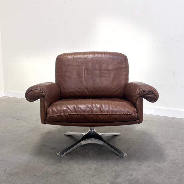 Set cognac leather De Sede DS31 lounge chairs, 1970s