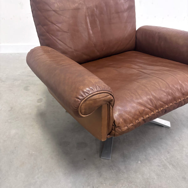 Set cognac leather De Sede DS31 lounge chairs, 1970s