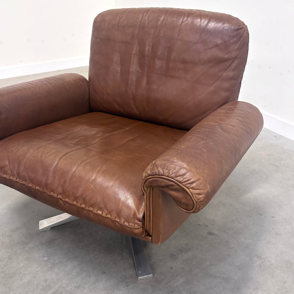 Set cognac leather De Sede DS31 lounge chairs, 1970s