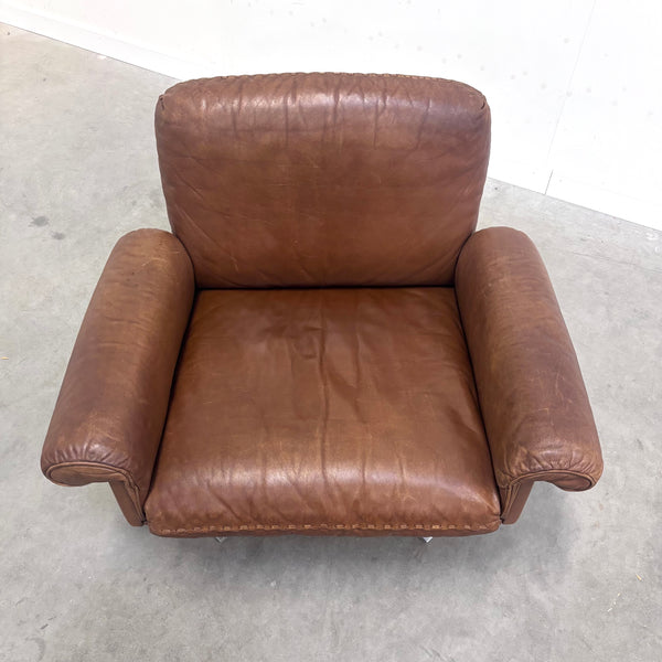 Set cognac leather De Sede DS31 lounge chairs, 1970s