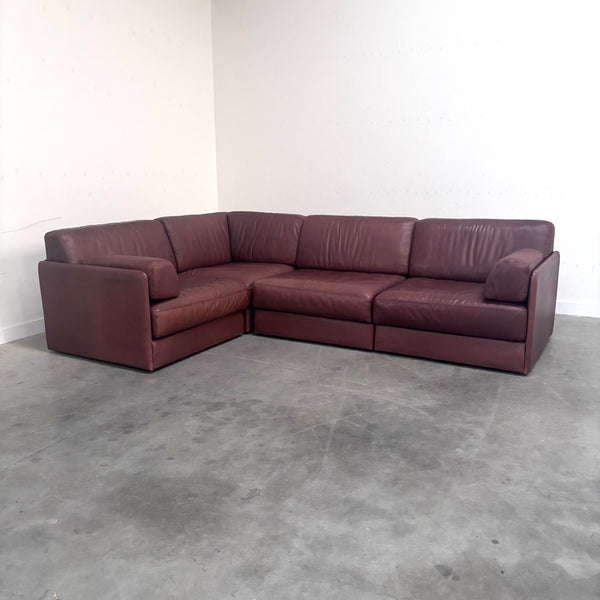 Brown leather modular sofa by De Sede; DS76, 1970s (corner)