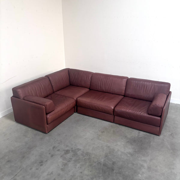 Brown leather modular sofa by De Sede; DS76, 1970s (corner)