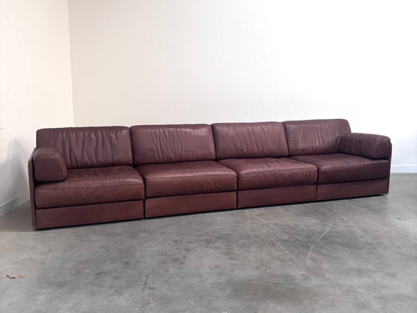 Brown leather modular sofa by De Sede; DS76, 1970s (corner)