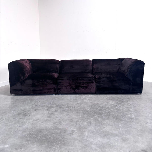 Dark aubergine velvet modular sofa, 1970s