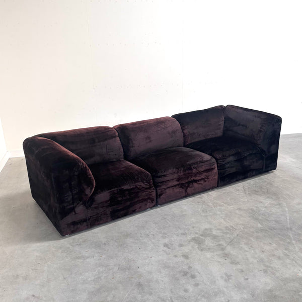 Dark aubergine velvet modular sofa, 1970s