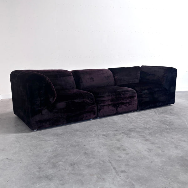 Dark aubergine velvet modular sofa, 1970s
