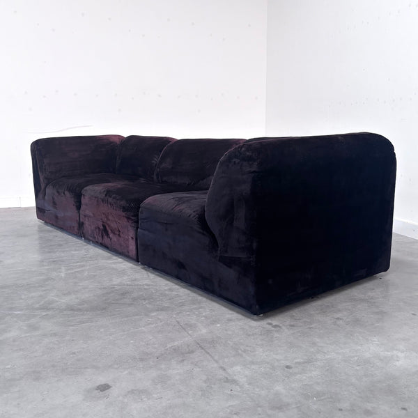 Dark aubergine velvet modular sofa, 1970s