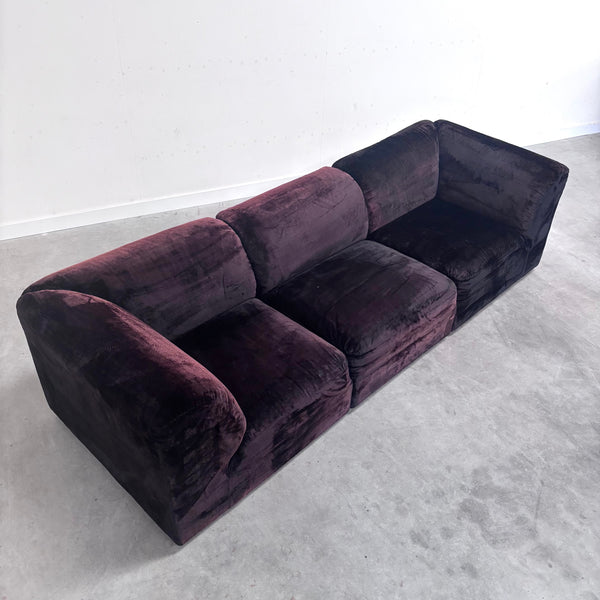 Dark aubergine velvet modular sofa, 1970s