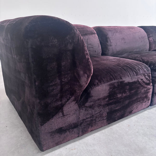 Dark aubergine velvet modular sofa, 1970s
