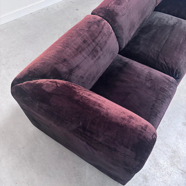 Dark aubergine velvet modular sofa, 1970s