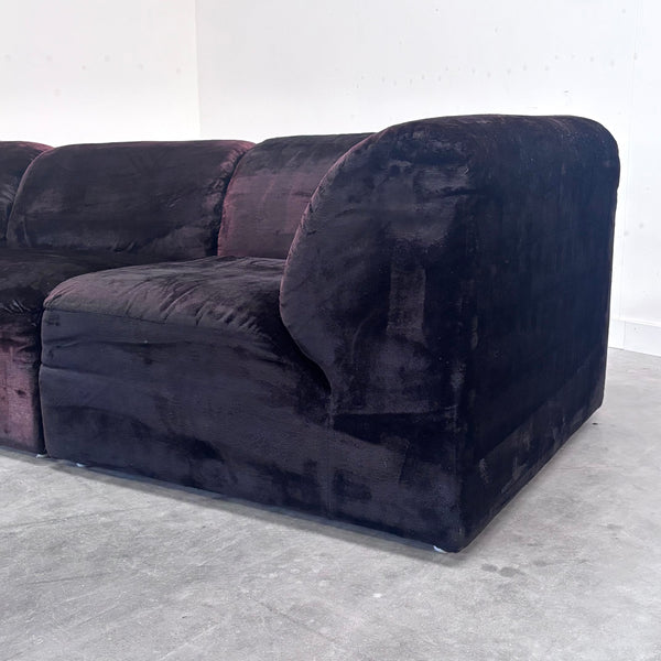 Dark aubergine velvet modular sofa, 1970s