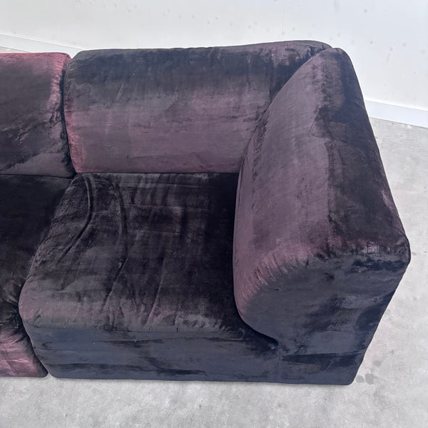 Dark aubergine velvet modular sofa, 1970s