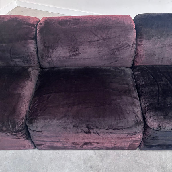 Dark aubergine velvet modular sofa, 1970s