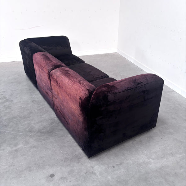 Dark aubergine velvet modular sofa, 1970s
