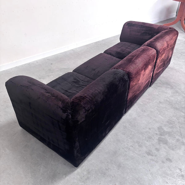 Dark aubergine velvet modular sofa, 1970s