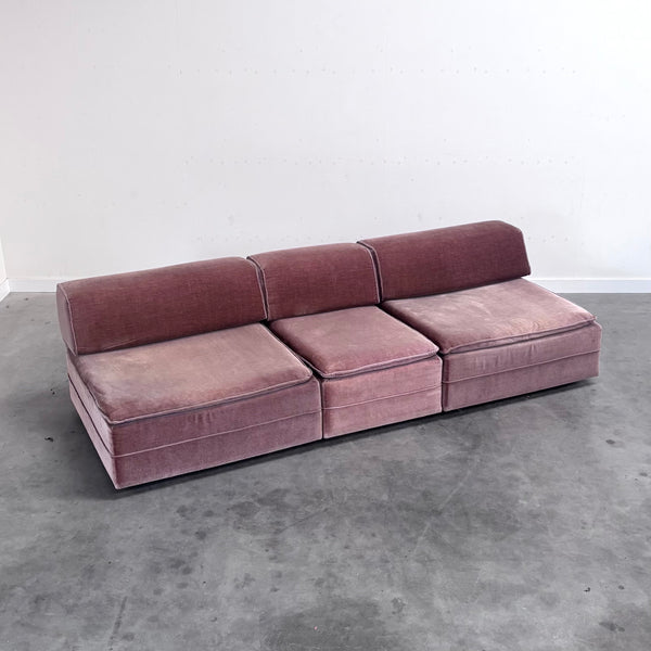 Pink mohair modular lounge sofa, 1970s