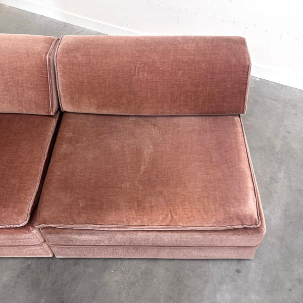 Pink mohair modular lounge sofa, 1970s