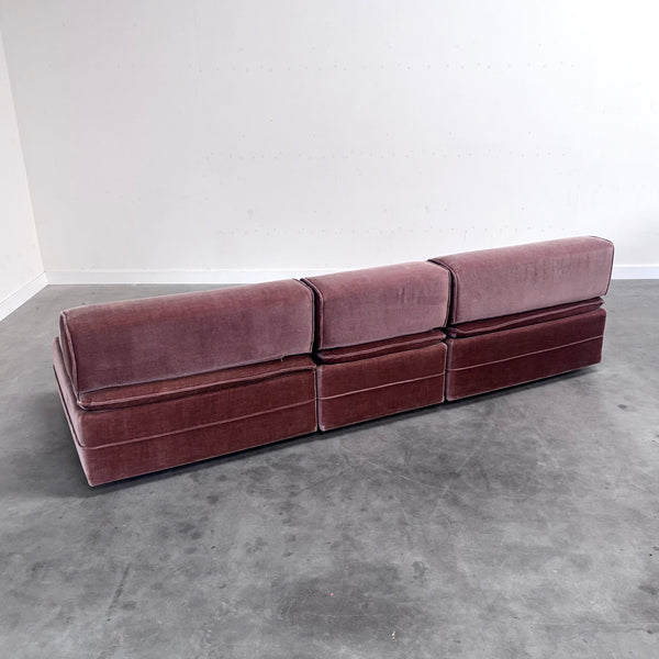 Pink mohair modular lounge sofa, 1970s