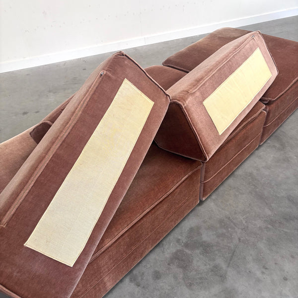 Pink mohair modular lounge sofa, 1970s