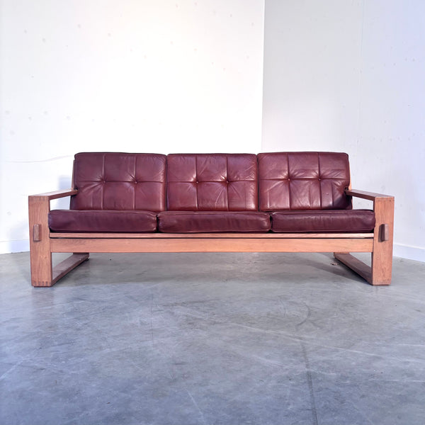 Leather 3 seat lounge sofa in "Bonanza" style, 1970s