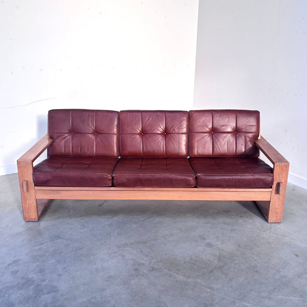 Leather 3 seat lounge sofa in "Bonanza" style, 1970s