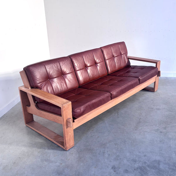 Leather 3 seat lounge sofa in "Bonanza" style, 1970s