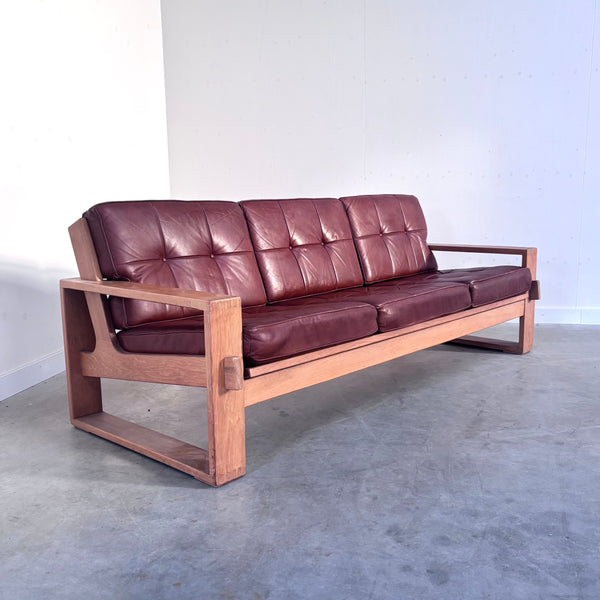 Leather 3 seat lounge sofa in "Bonanza" style, 1970s
