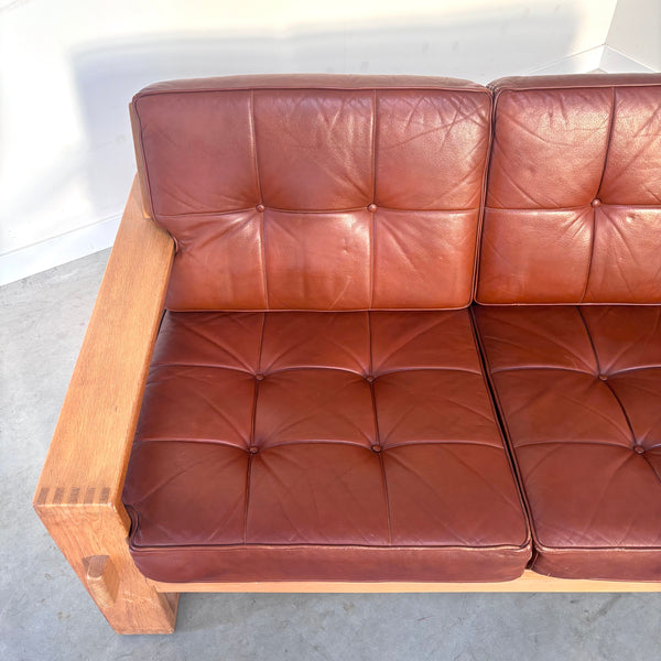 Leather 3 seat lounge sofa in "Bonanza" style, 1970s