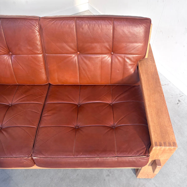 Leather 3 seat lounge sofa in "Bonanza" style, 1970s