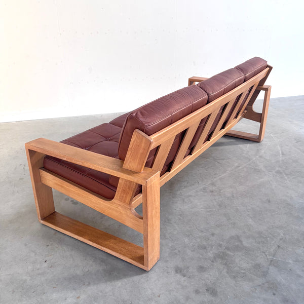 Leather 3 seat lounge sofa in "Bonanza" style, 1970s