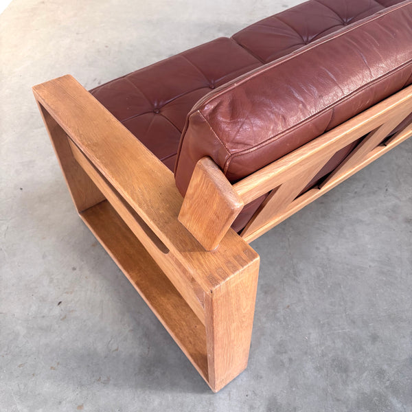 Leather 3 seat lounge sofa in "Bonanza" style, 1970s