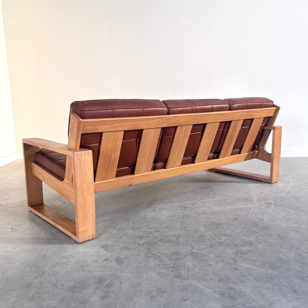 Leather 3 seat lounge sofa in "Bonanza" style, 1970s