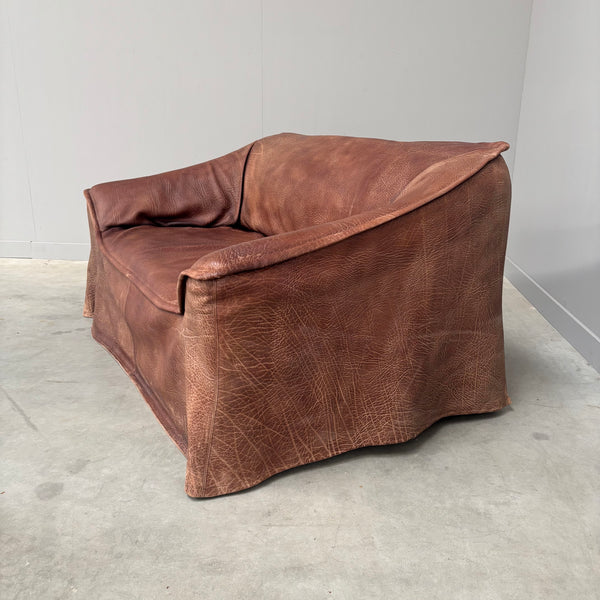 Vintage leather 2 seat sofa, 1970s