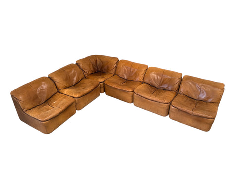 Cognac leather modular lounge sofa, 1960s