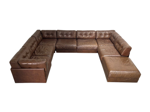 XXL vintage leather modular lounge sofa, 1970s