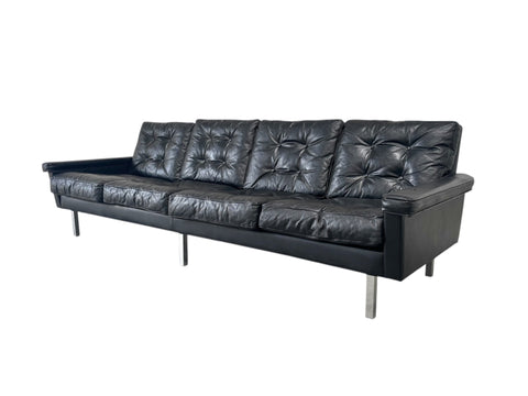 Vintage leather 4 seat sofa, 1960s