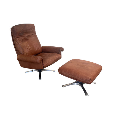 Vintage De Sede DS31 lounge chair with hocker, 1970s