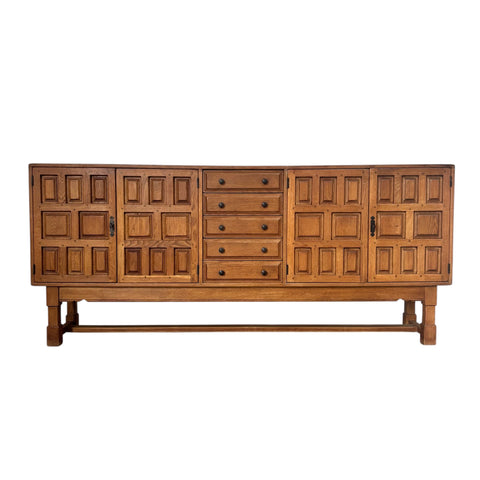 Spanish oak sideboard in Brutalist style, 1970s